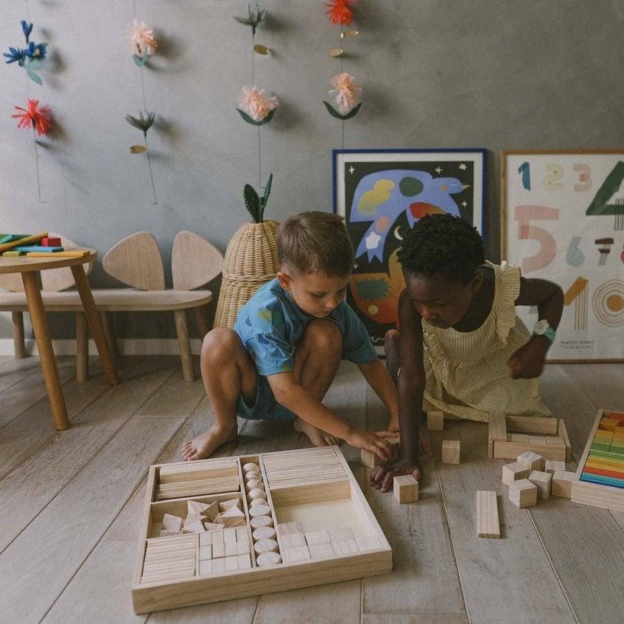 Kinderfeets 100pc Mixed Wooden Block Tray Natural