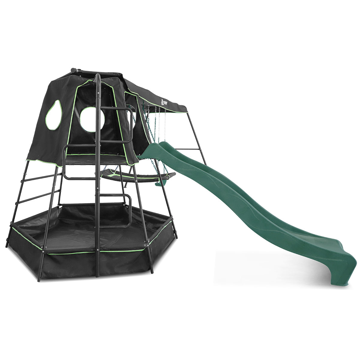 Lifespan Kids Pallas Play Tower with Metal Swing Set in Green Slide