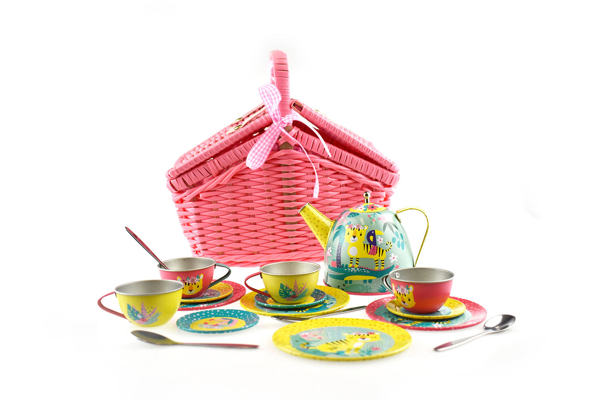 Tiger Tin Tea Set in Picnic Basket 18pc