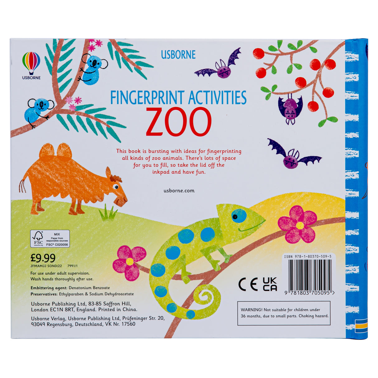 Usborne Fingerprinting Activity Book with Colourful Ink Pads Zoo Animals