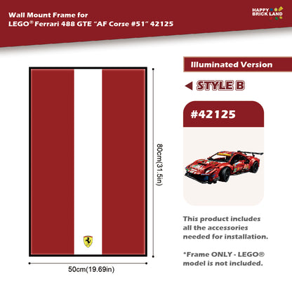 Decorative Wall Mount Frame For LEGO® 42125 Ferrari 488 GTE (with LED) - Style B