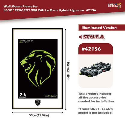 Decorative Wall Mount Frame For LEGO® 42156 PEUGEOT 9X8 24H Le Mans Hybrid Hypercar (with LED) - Style A