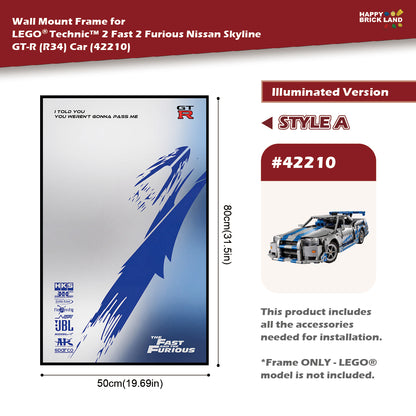 Decorative Wall Mount Frame For LEGO® 42210 2 Fast 2 Furious Nissan Skyline GT-R (R34) Car (With LED)-Style A