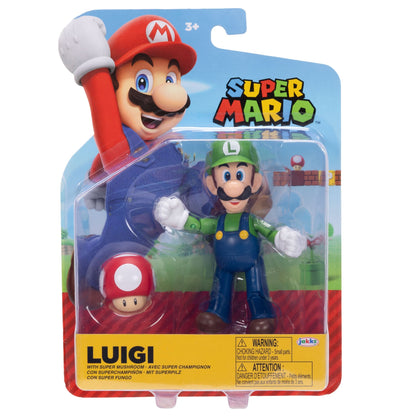 Nintendo Super Mario 4" Figures Luigi With Super Mushroom