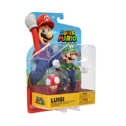 Nintendo Super Mario 4" Figures Luigi With Super Mushroom