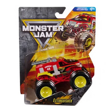 Monster Jam 1:64 Extinguisher die-cast truck, red with yellow graphics, in blister pack