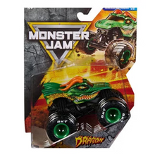 1:64 die-cast monster truck with green dragon graphics and black wheels