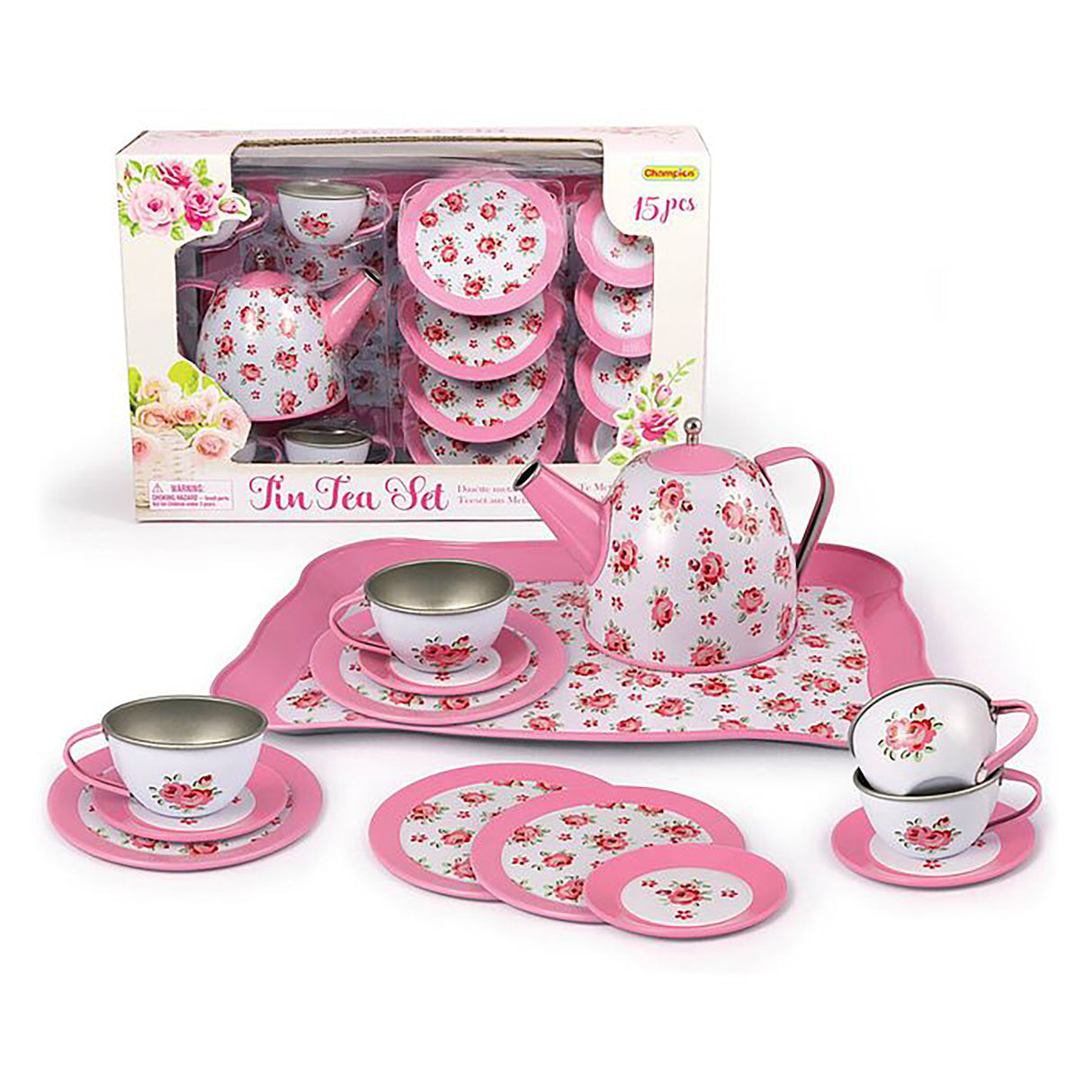 Kaper Kidz Pink Rose Tin Tea Set (Pack of 15)