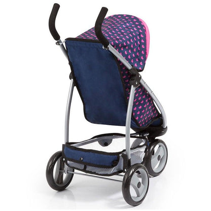 Bayer Jogger Pram Dark Blue with Pink Hearts