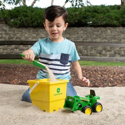 John Deere 15cm Sand Pit Bucket Set: Green Tractor w/Yellow Square Bucket & Green Shovel