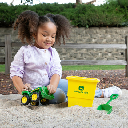John Deere 15cm Sand Pit Bucket Set: Green Tractor w/Yellow Square Bucket & Green Shovel