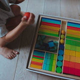 Kinderfeets 100pc Mixed Wooden Block Tray Rainbow