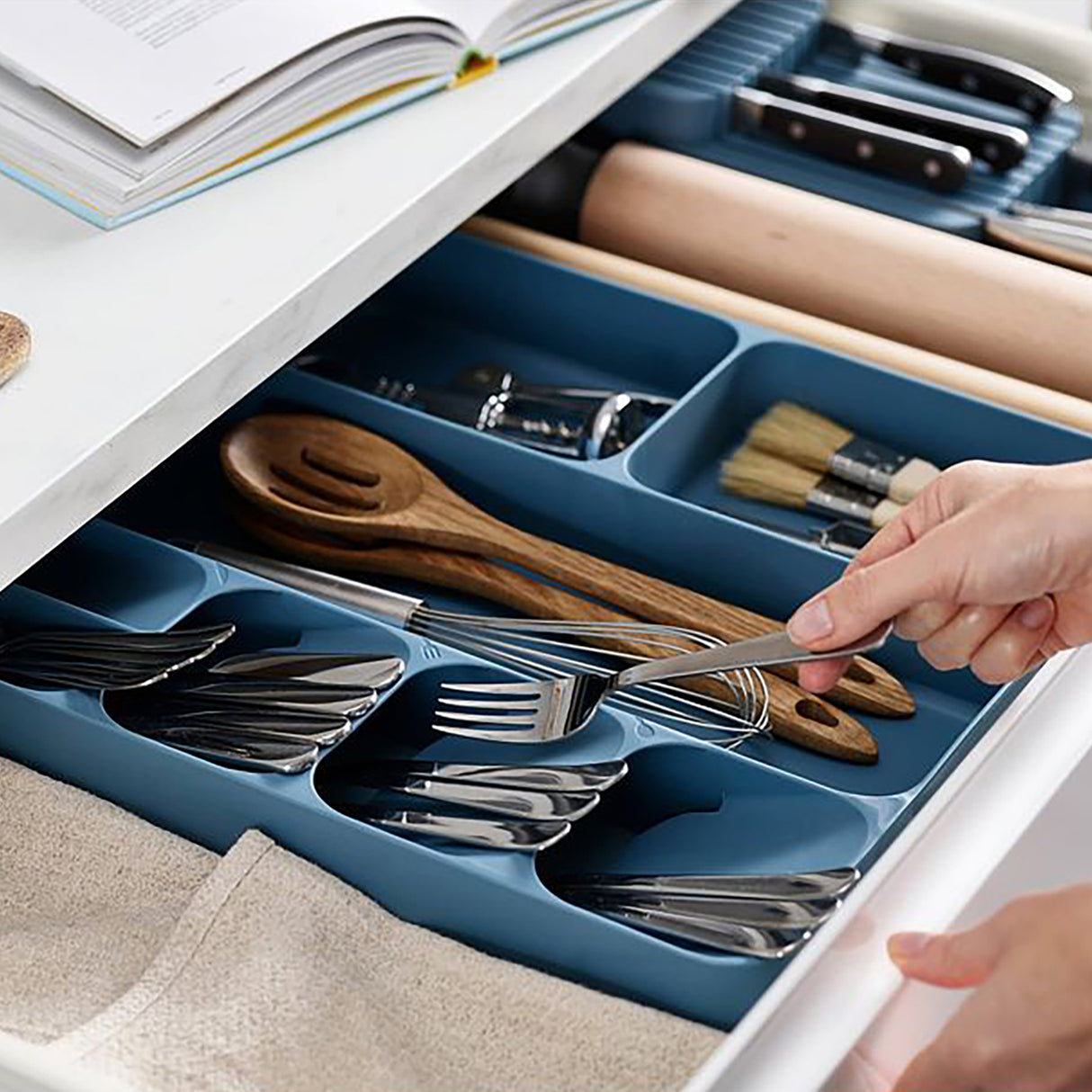 Joseph Joseph Drawer Store Cutlery, Utensil & Gadget Organiser, Blue