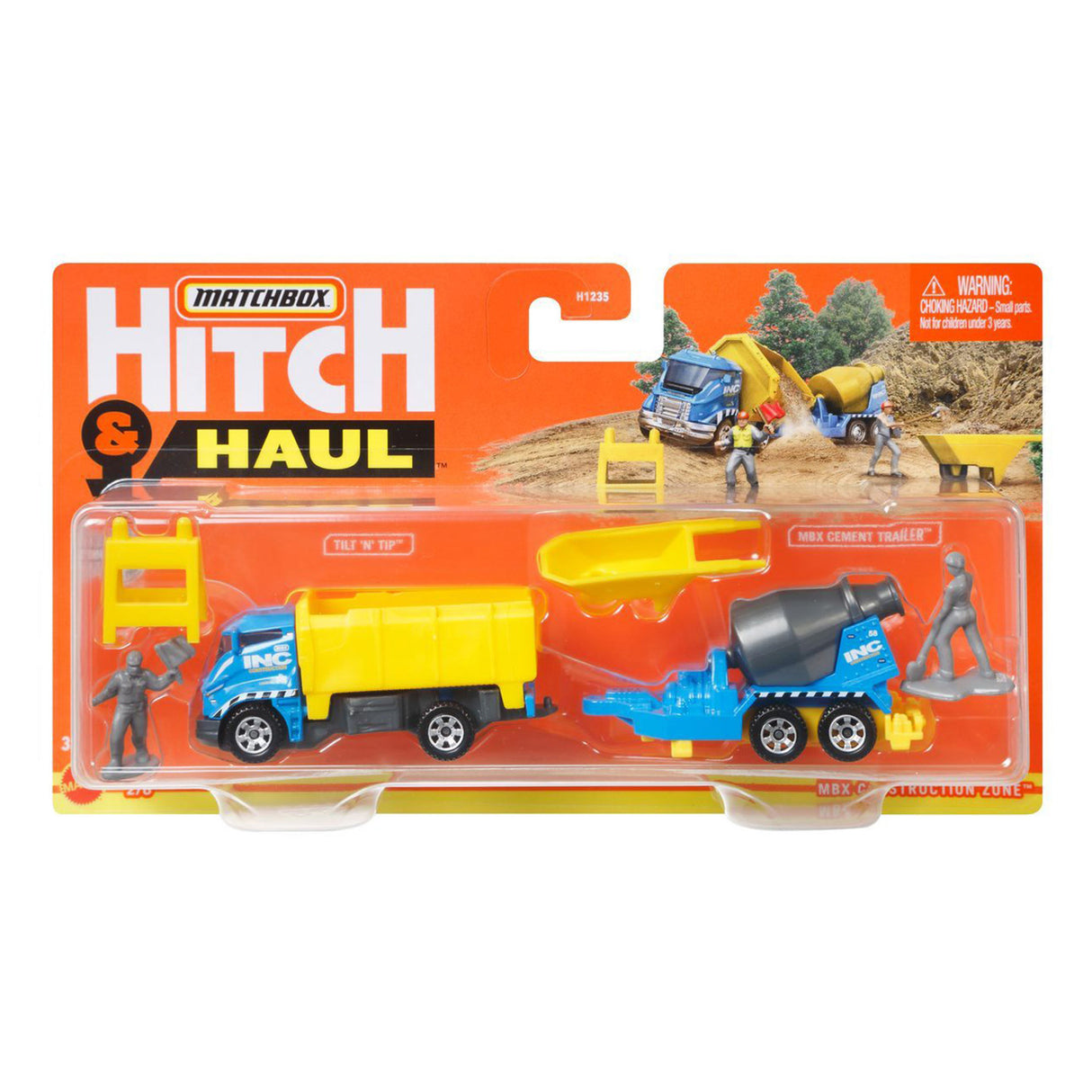 Matchbox Hitch & Haul - Tilt 'n Tip and MBX Cement Trailer Diecast Set