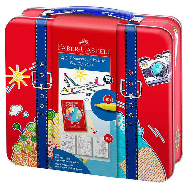 Faber Castell Travel Suitcase Connector Pen Colour Marker, (Tin of 40)