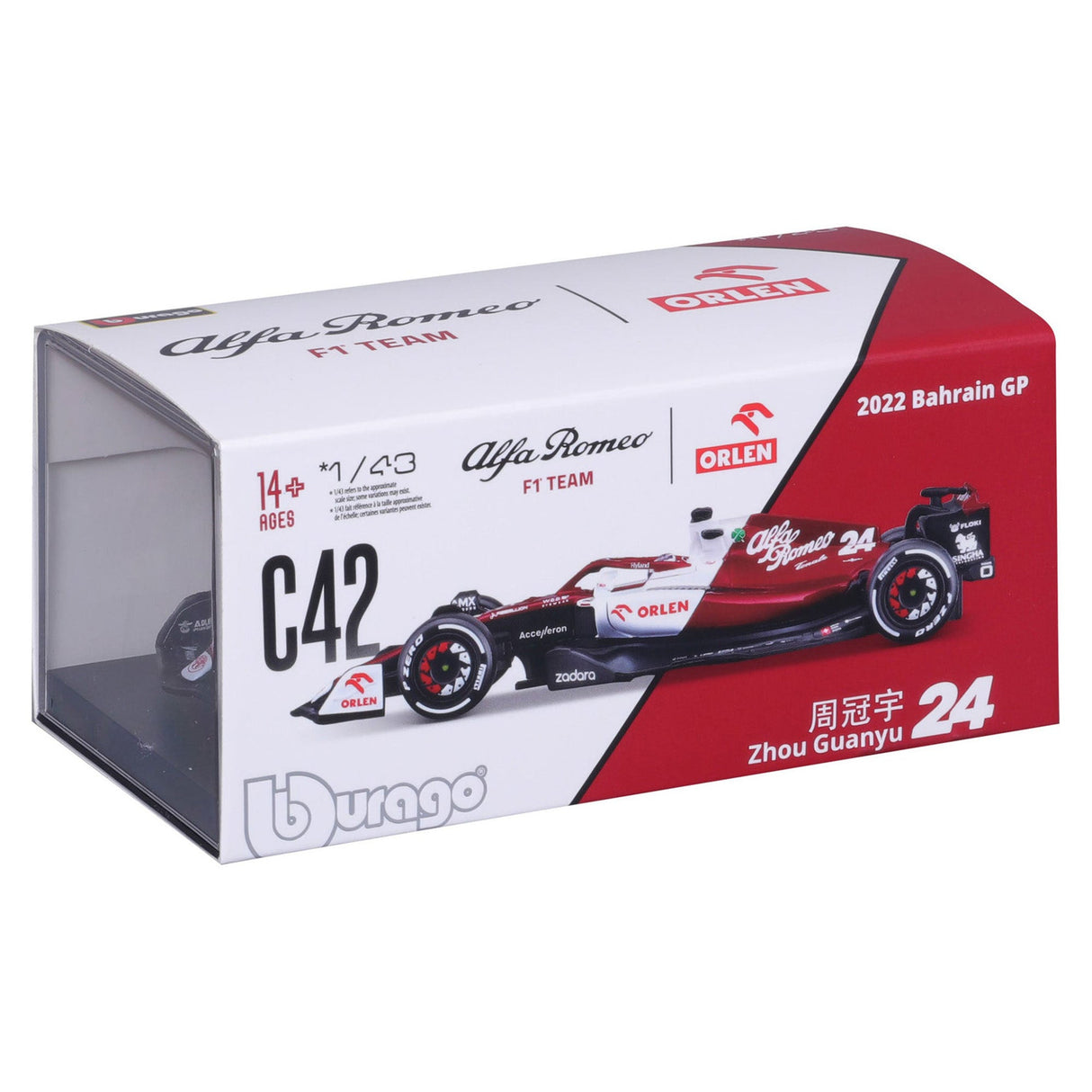 Bburago 1:43 2022 F-1 Alfa Romeo C42 #24 Zhou with Driver