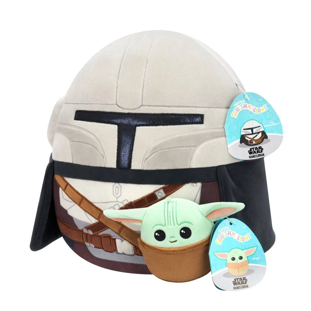 Squishmallows 12" Mandalorian with 3.5" Grogu in sling pouch