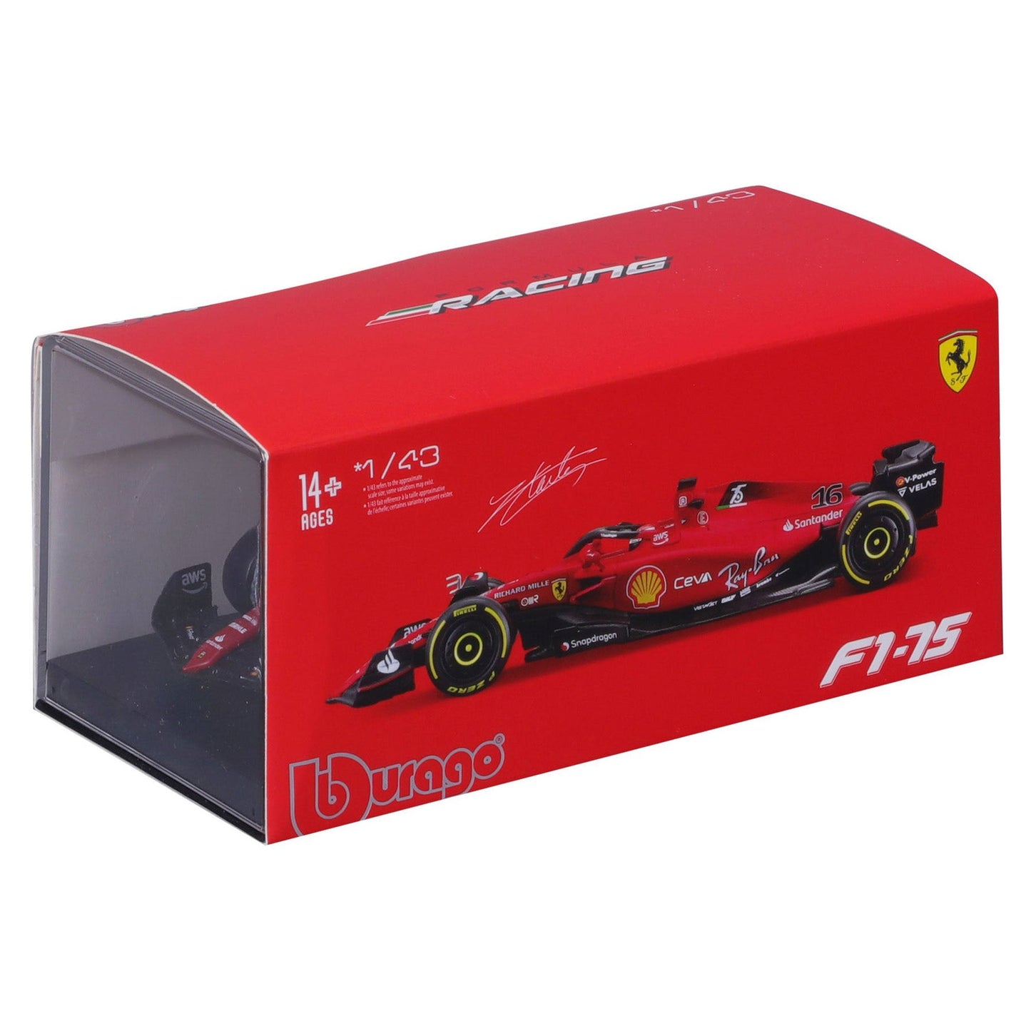 Bburago 1:43 Ferrari Racing 2022 F1 - 75 - Leclerc #16 with Driver