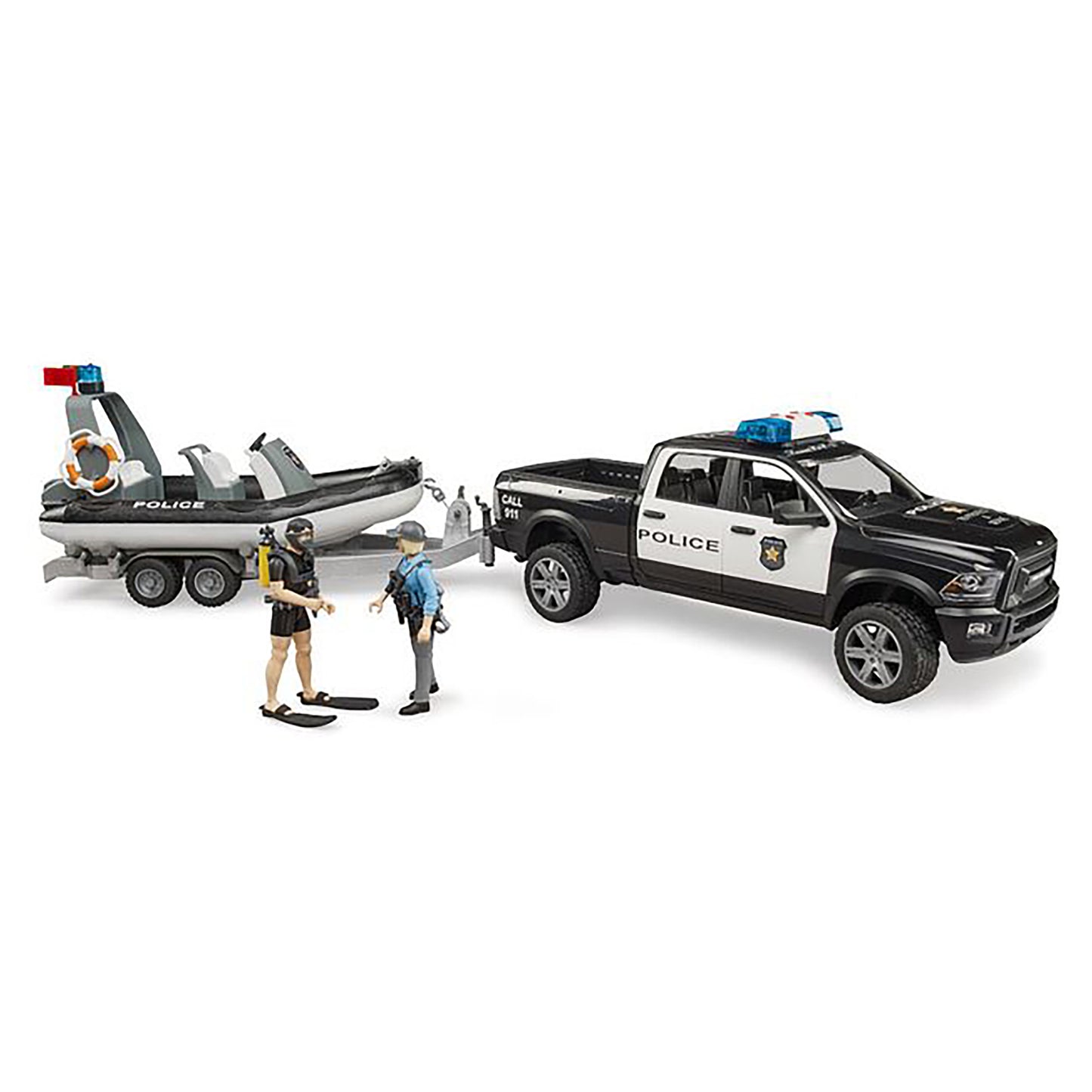 Bruder Ram 2500 Police Pick Up& Trailer with Boat & Figures