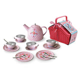 Kaper Kidz Floral Tin Tea Set in Picnic Basket (Pack of 18)