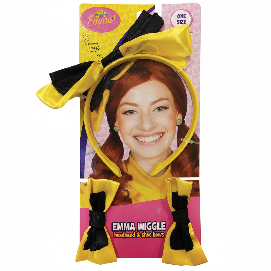 Yellow headband with black bows and matching shoe bows, costume accessory set