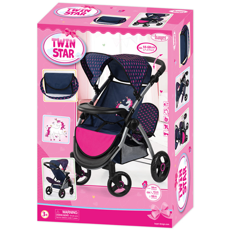 Bayer Twin Star Blue with Pink Hearts & Unicorns