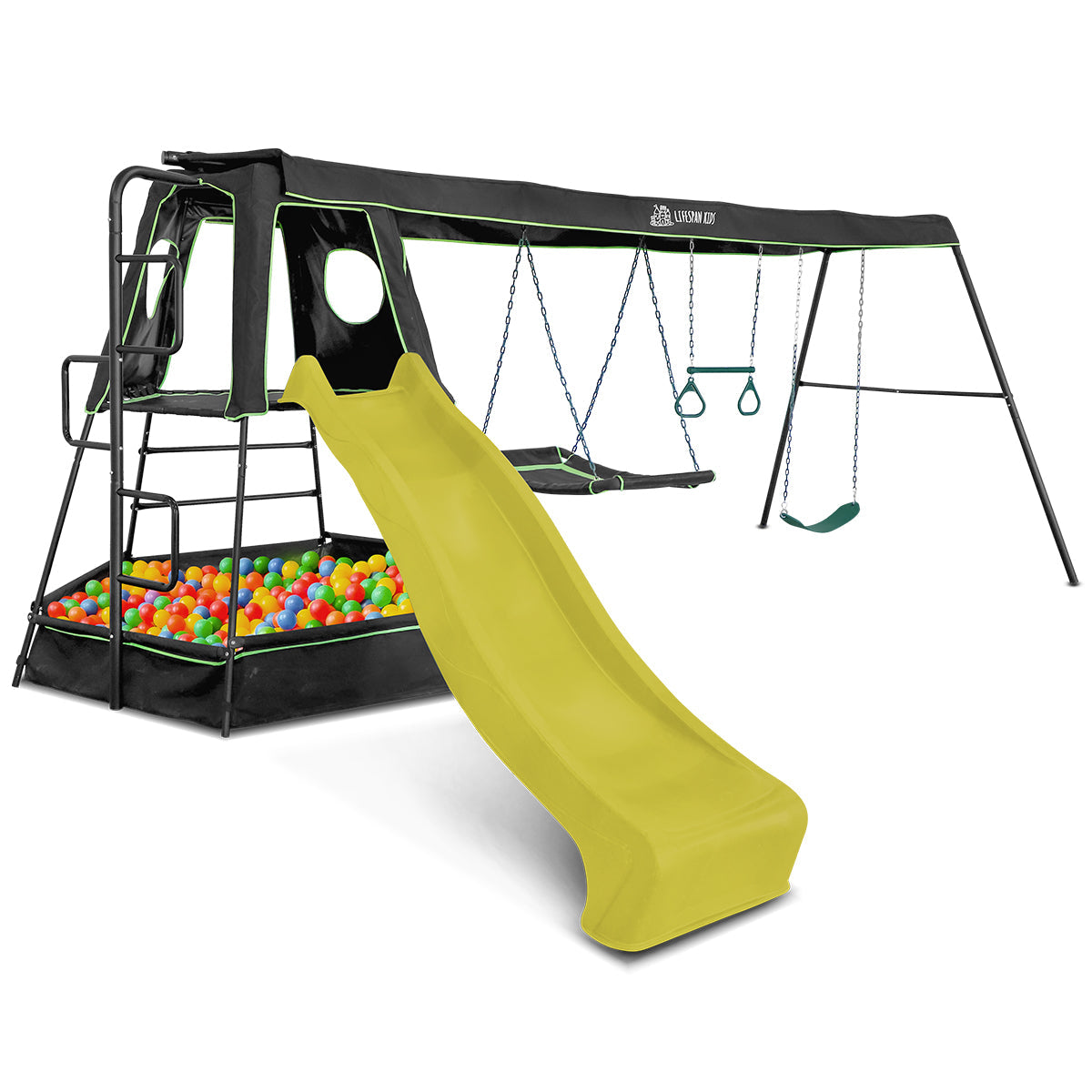 Lifespan Kids Pallas Play Tower with Metal Swing Set in Yellow Slide