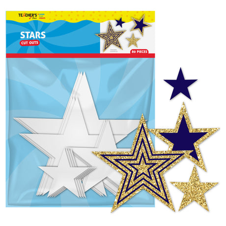 Teacher's Choice Star Cut Outs White 4 Sizes (80 Piece)