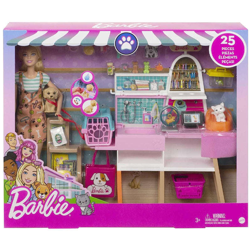 Barbie Doll and Pet Boutique Playset with 4 Pets and Accessories