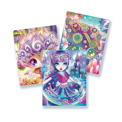 Glitter and foil art sheets set with colorful character, cat, and castle patterns