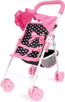 Bayer Doll Buggy Pink & Black with Pink Bow Gift Set
