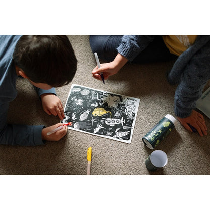 Black HeyDoodle Glow-in-the-Deep Mini Colouring & Doodle Mat, A4 Kids Colouring Books