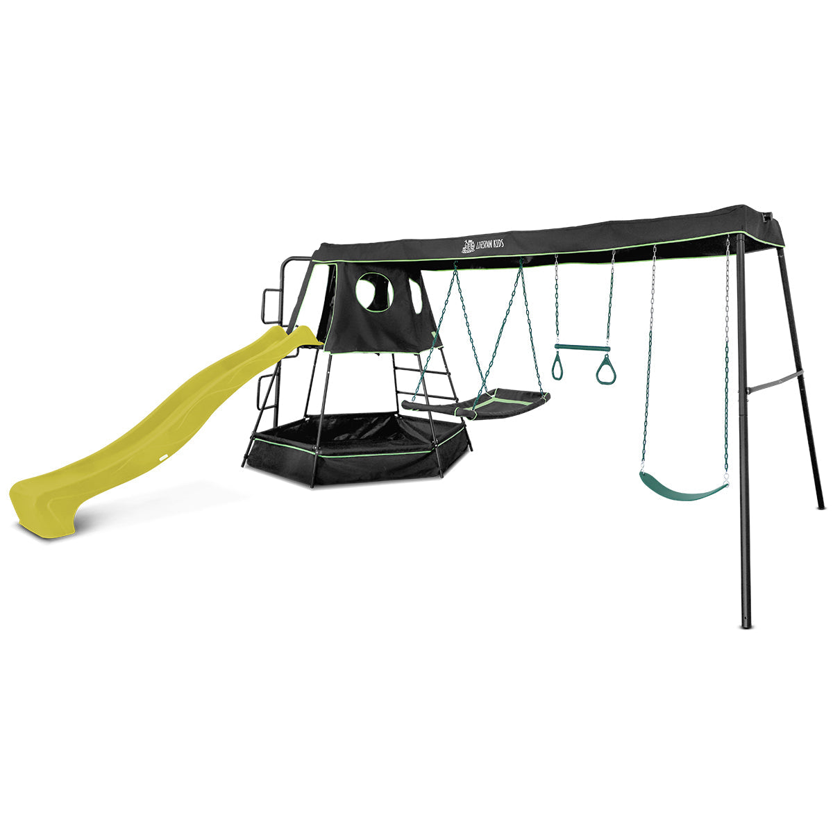 Lifespan Kids Pallas Play Tower with Metal Swing Set in Yellow Slide