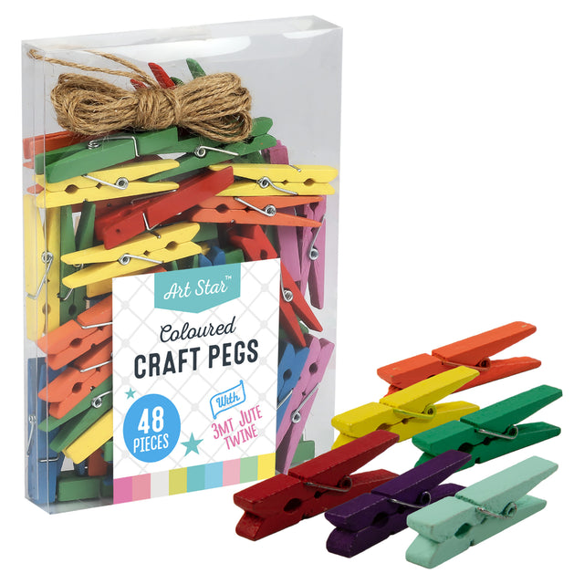 Art Star Coloured Craft Pegs 4.8 X 0.7cm (Pack of 48)