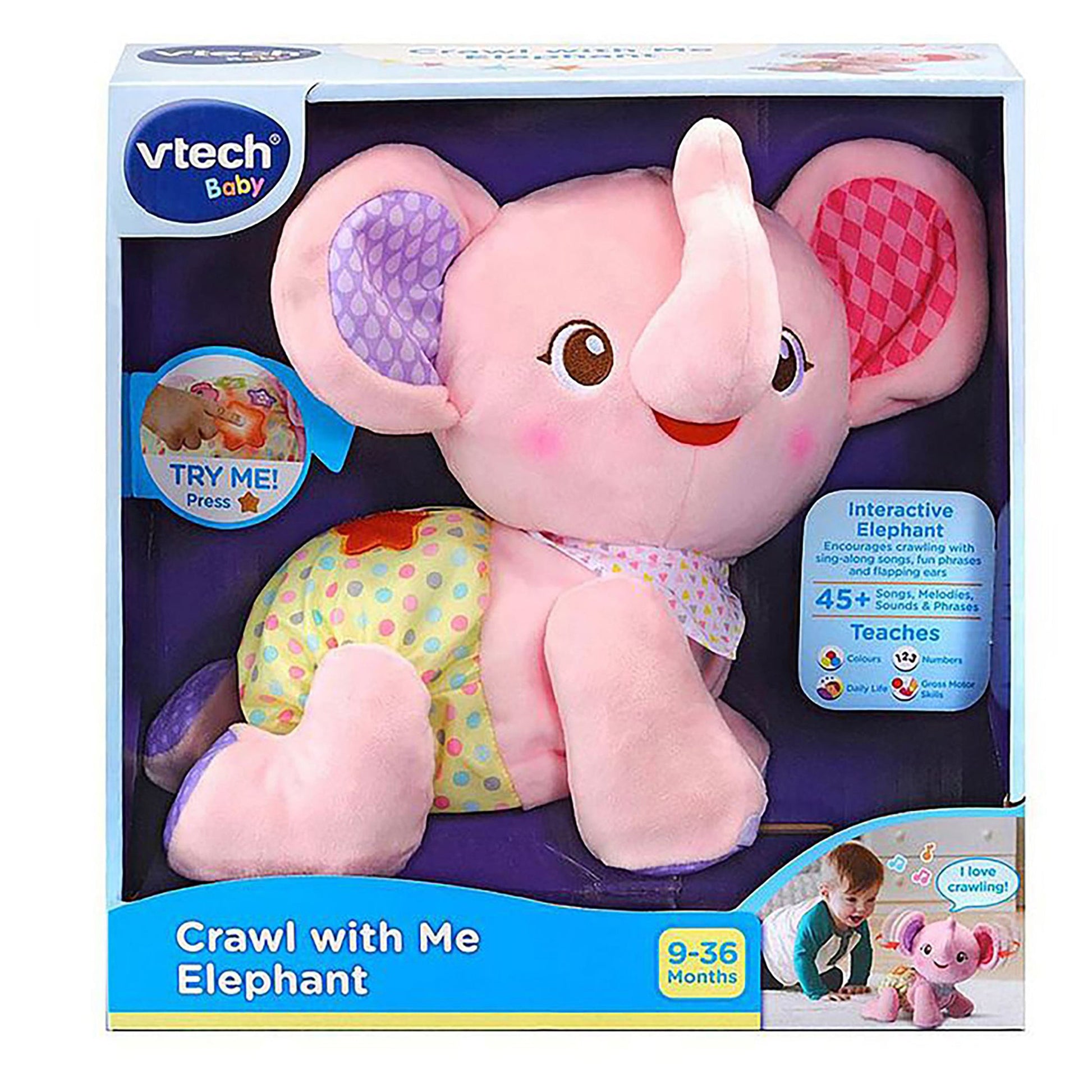 VTech Crawl with Me Elephant Interactive Plush Toy, Pink