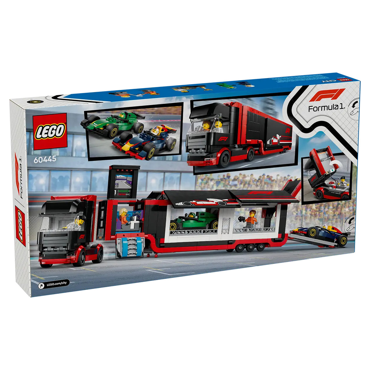 LEGO City F1 Truck with RB20 & AMR24 F1 Cars 60445