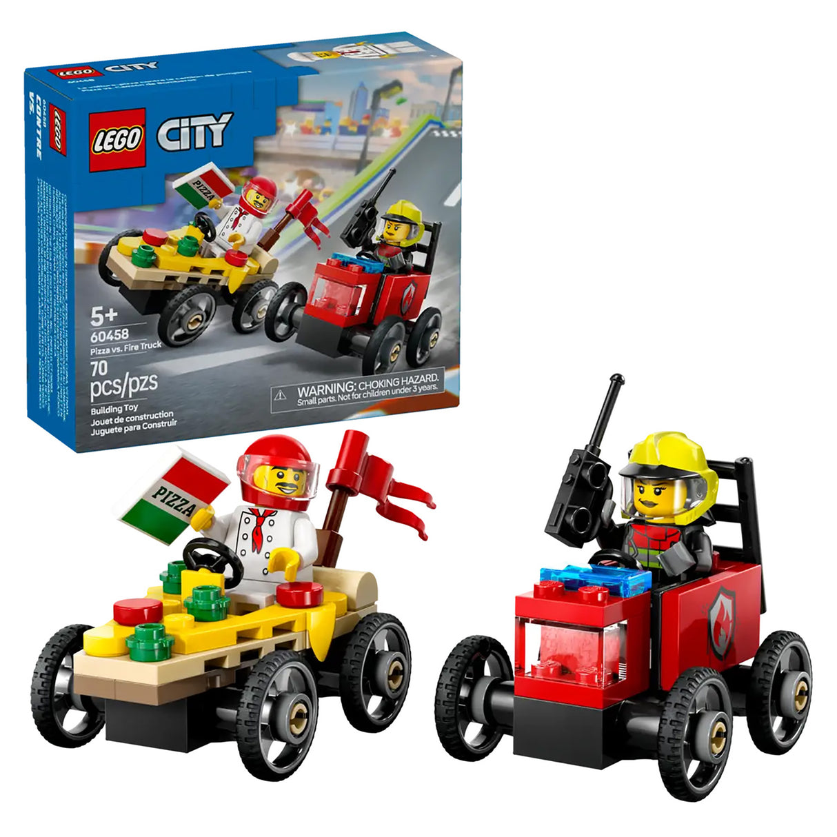 LEGO City Pizza vs. Fire Truck Race Car 60458