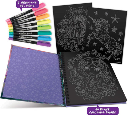 Nebulous Stars Black Pages Coloring Book Coralia (Neon Pens)