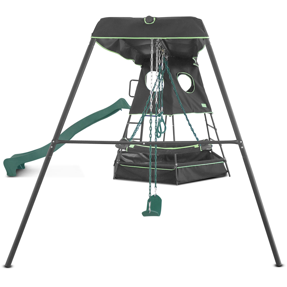 Lifespan Kids Pallas Play Tower with Metal Swing Set in Green Slide