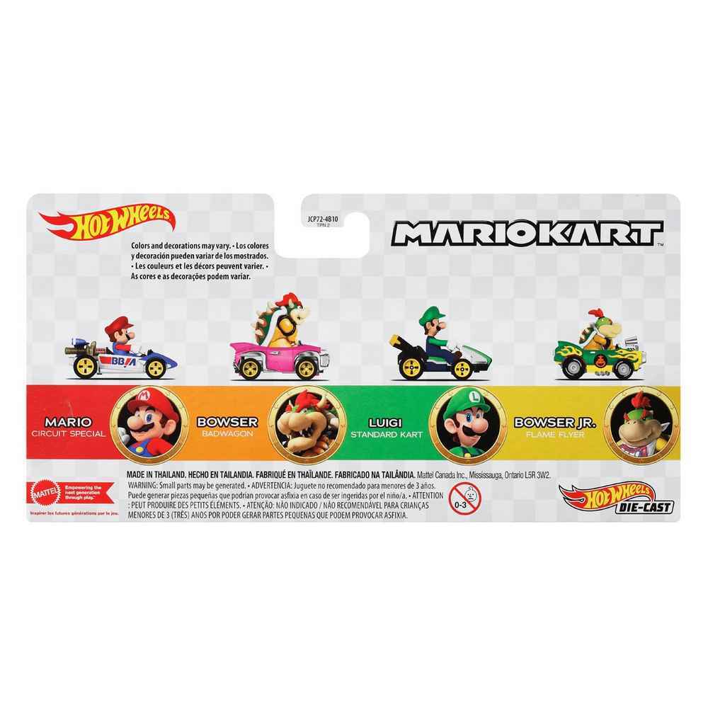 Hot Wheels Mario Kart 4 Pack Mario Bowser Luigi Bowser Jr