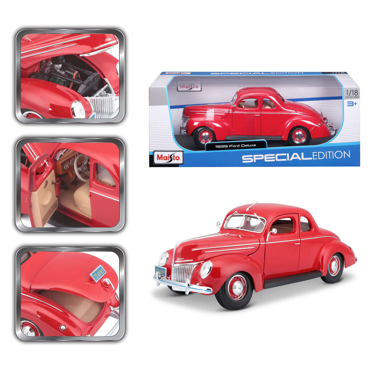 Maisto 1:18 1939 Ford Deluxe Coupe - Red