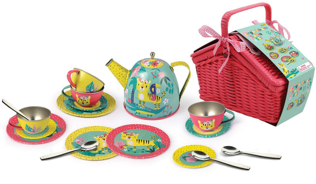 Tiger Tin Tea Set in Picnic Basket 18pc