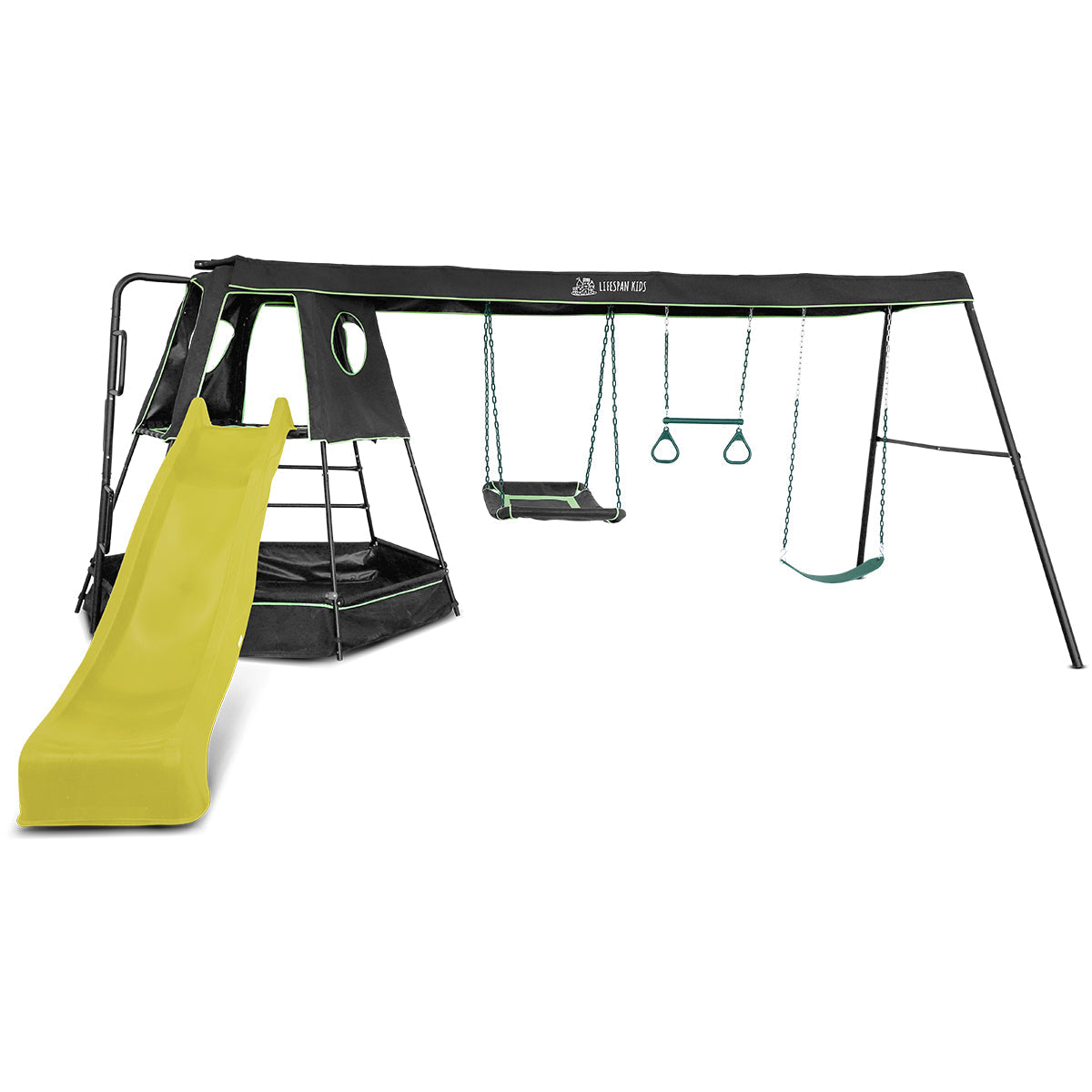 Lifespan Kids Pallas Play Tower with Metal Swing Set in Yellow Slide