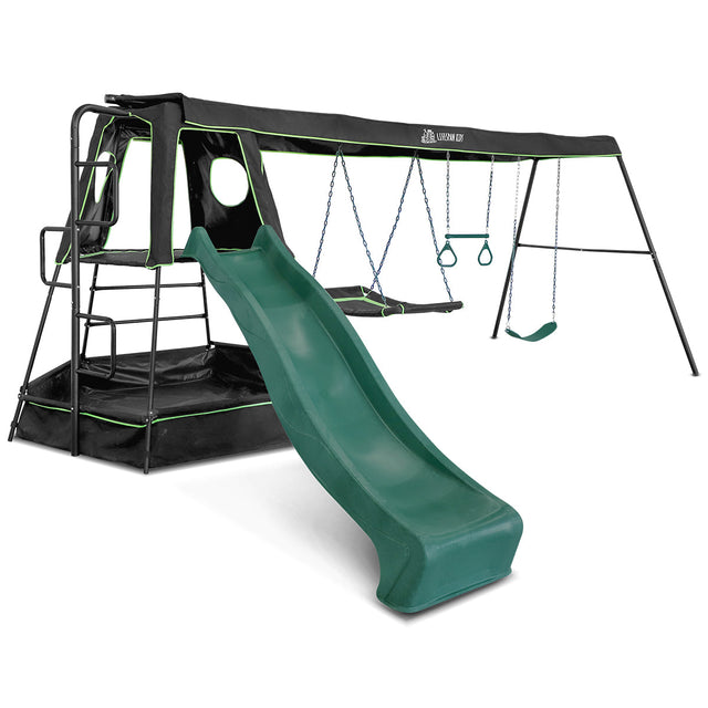 Lifespan Kids Pallas Play Tower with Metal Swing Set in Green Slide