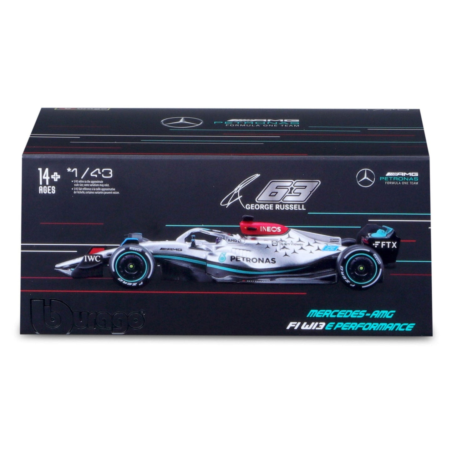 Bburago 1:43 2022 F-1 Mercedes AMG W13 Russell with Driver
