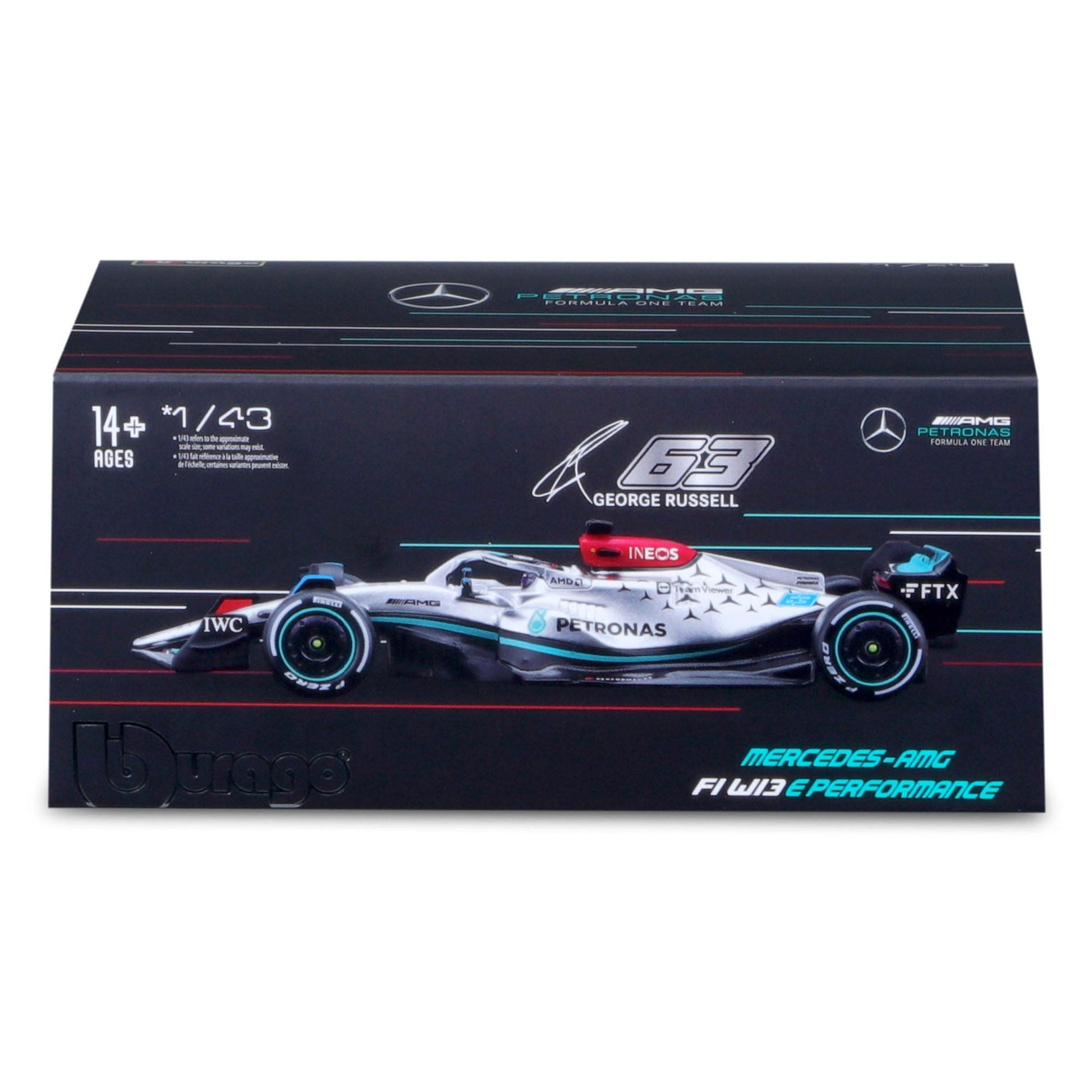 Bburago 1:43 2022 F-1 Mercedes AMG W13 Russell with Driver