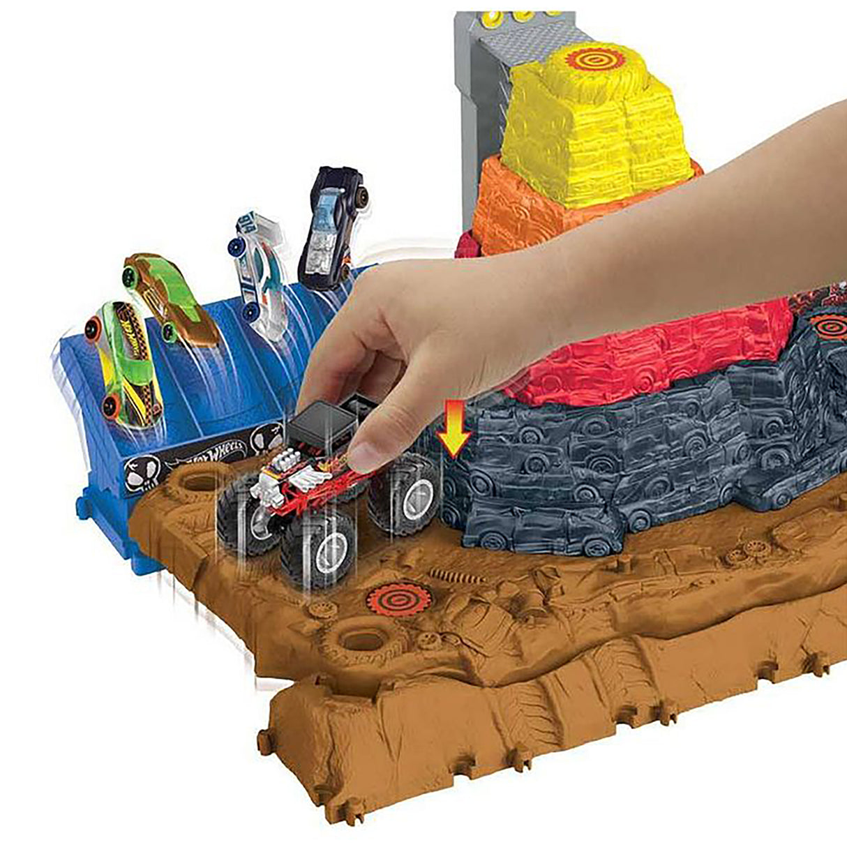 Hot Wheels Mattel Monster Trucks Arena Smashers Bone Shaker Ultimate Crush Yard Playset