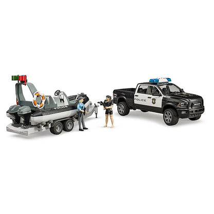 Bruder Ram 2500 Police Pick Up& Trailer with Boat & Figures