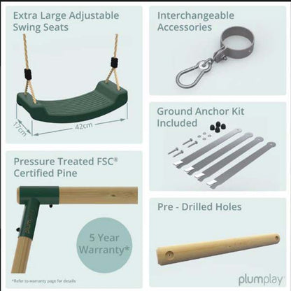 Plum Marmoset Wooden Swing Set Durable Double Swing for Backyard Fun