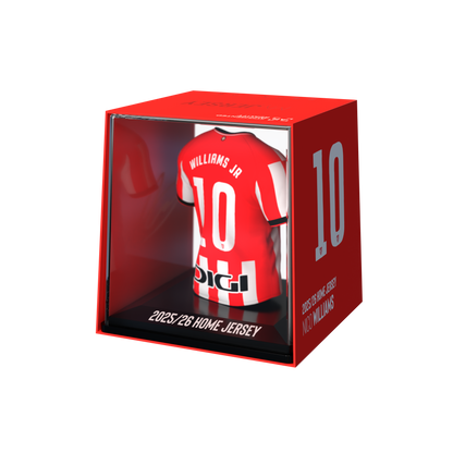 Angled 10cm display box with red jersey back, Nico Williams #10, home jersey label